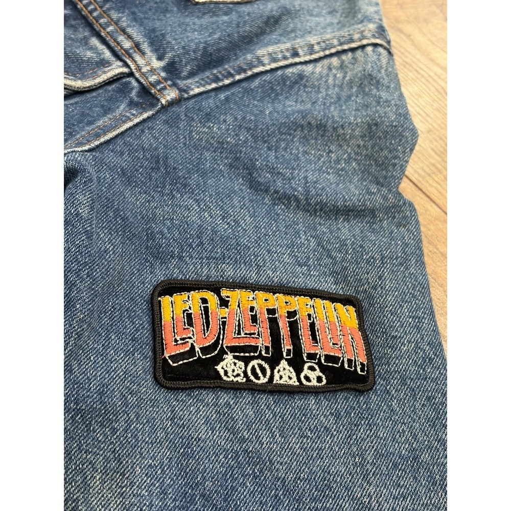 Vintage 80s 90s Led Zeppelin GAP Plaid Lined Denim Trucker Jacket Small Blue USA - Picture 9 of 12